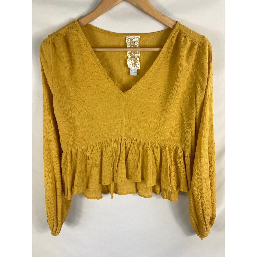 Sadie & Sage Crop Yellow Swiss Dot Blouse Size Small